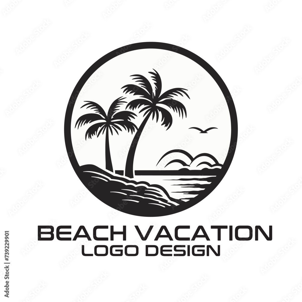 Beach Vacation Vector Logo Design