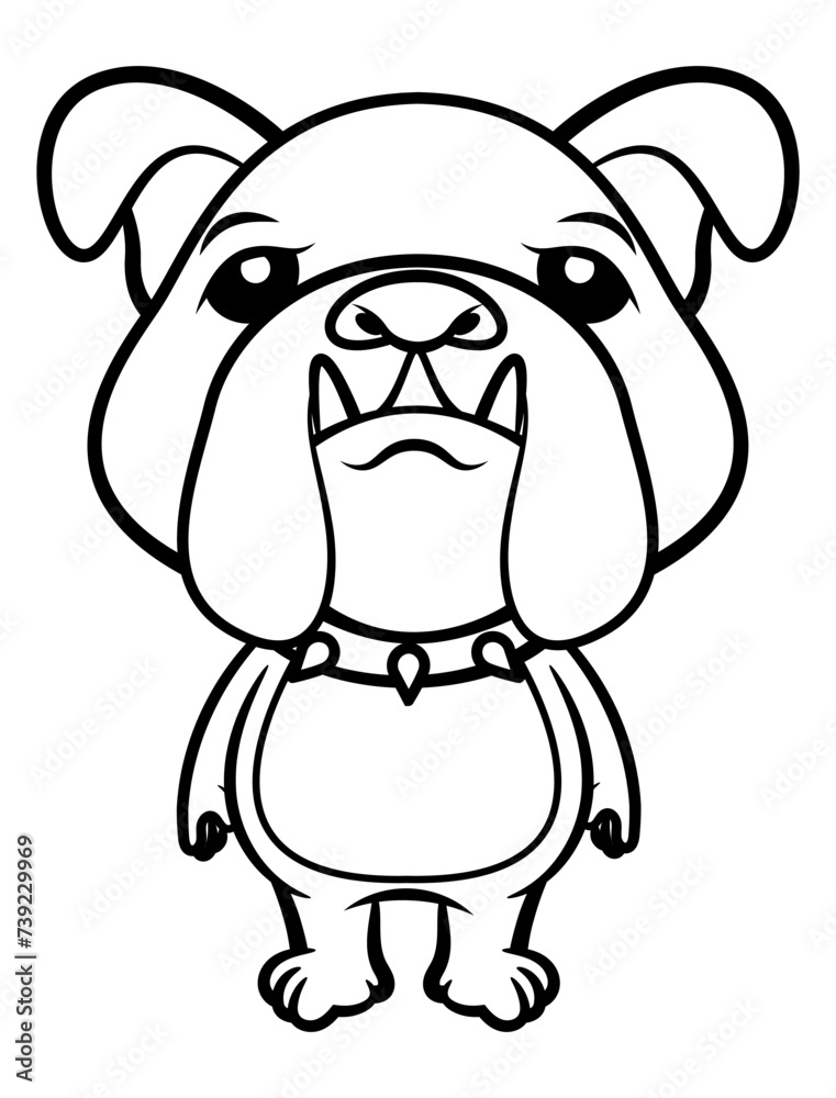 Funny Bulldog cartoon characters standing like a guard. Best for outline, logo, and coloring book with Pet themes