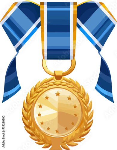 Gold medallion with blue ribbon photo