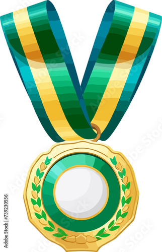 Gold medallion with green ribbon