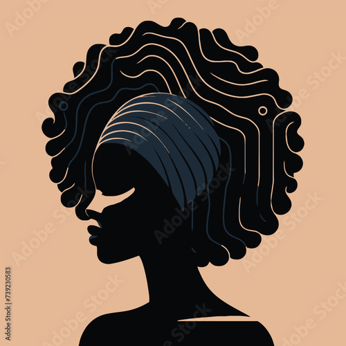 Black woman modern icon avatar, Wall art design, Vector, logo