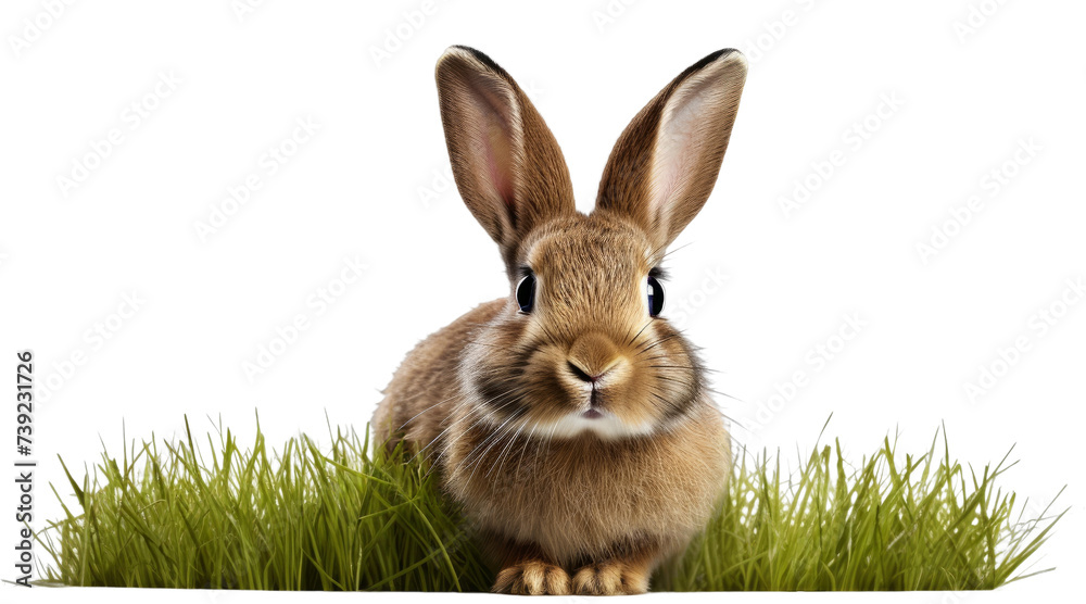 Obraz premium PNG rabbit in green grass isoated on transparent background. Easter bunny