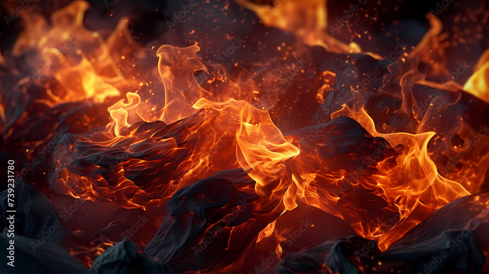 Flame illustration, fire burning and glowing particles Flame illustration, fire burning and glowing particles