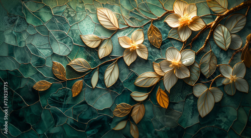 Stained glass window background with colorful Leaf abstract.