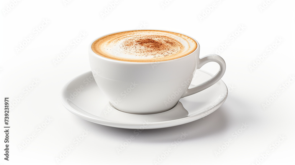 Cup of cappuccino with latte art on white background Cup of cappuccino with latte art on white background