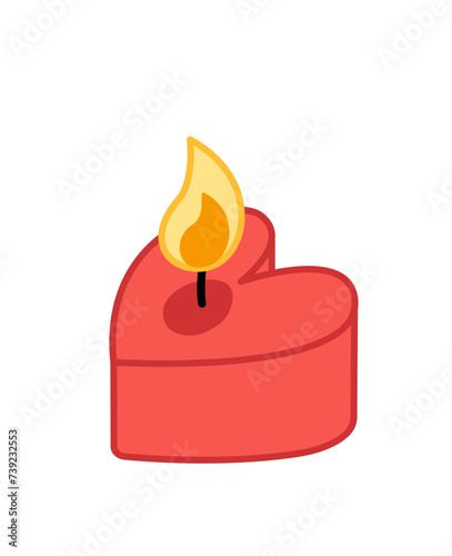 Candle in form of heart. Burning candle. Cartoon, vector