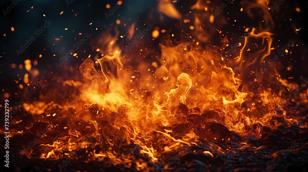 Close-up view of flames on black background Close-up view of flames on black background