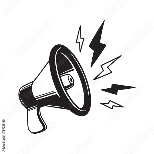 Megaphone retro hand drawn isolated vector illustration. Design element for shirt design, logo, sign, poster, banner.