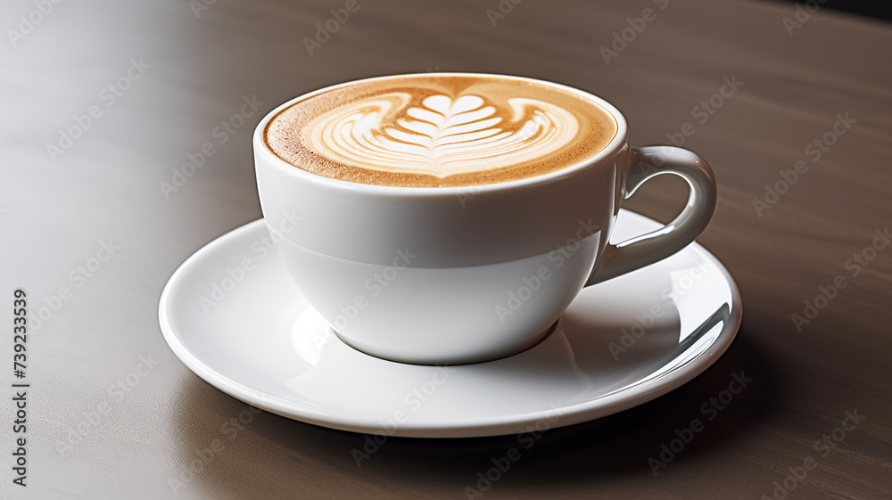 Cup of cappuccino with latte art in cafe III Cup of cappuccino with latte art in cafe III