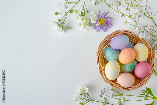 Easter, mockup, colored eggs, nest with eggs, holiday, generatine IA