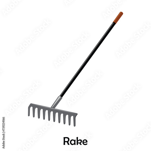 Rake flat vector isolated on white background. Gardening tools. Work tools. Hand tools. DIY tools.