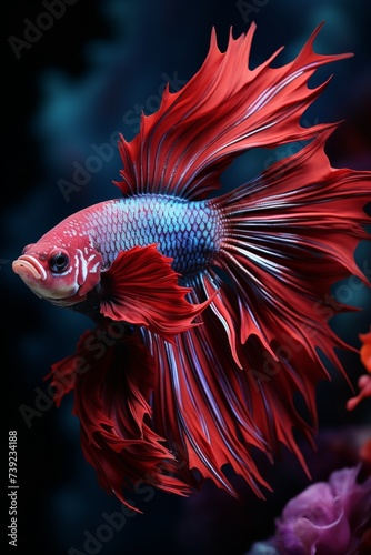 Rare red shiny fish with big fins species in the aquarium © Nikolai