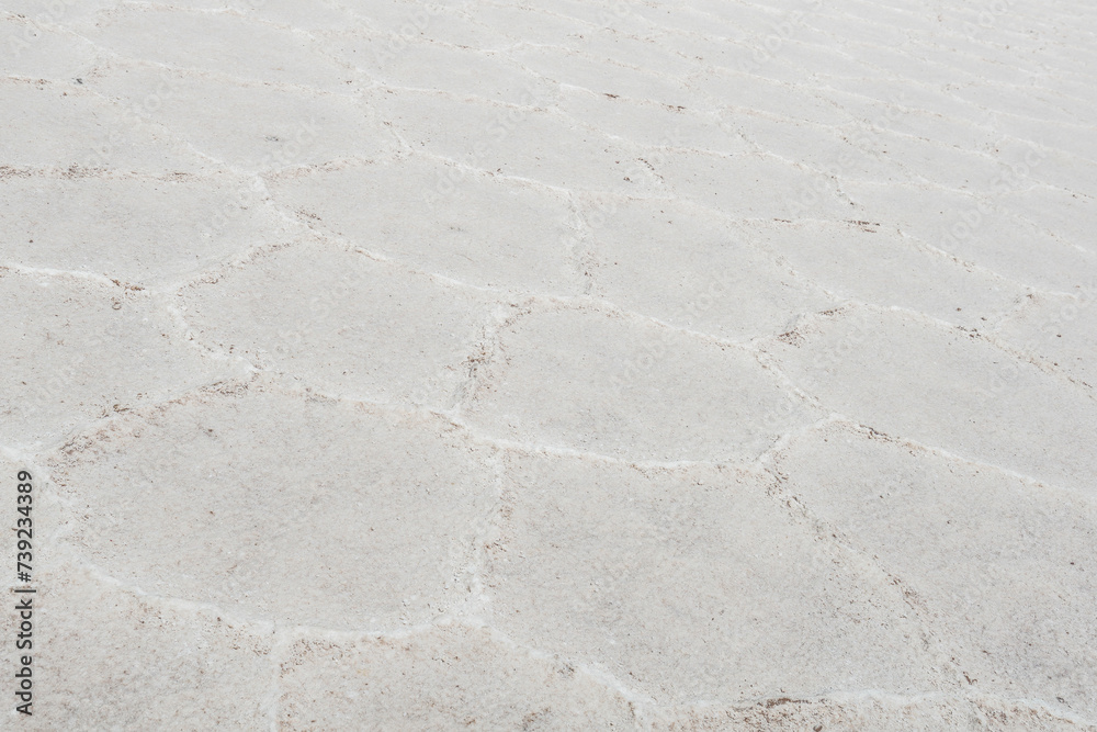close up of the salt flats, Salinas Grandes in Salta, Argentina. Creating polygon shapes. Nature in its purest state. - obrazy, fototapety, plakaty 