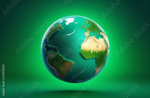 Planet Earth glows on dark green background, concept of environmental protection, ecology, nature conservation, creation of world, world Earth Day