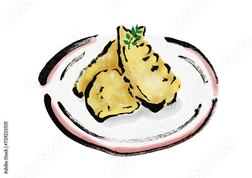 筍の天ぷらの和風手描きイラスト素材