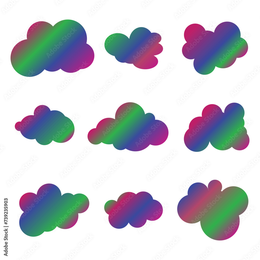 Collection of gradient colorful clouds 