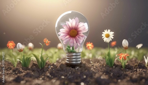 Electric bulb in the ground with a flower inside.