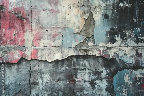 Grunge concrete wall with graffiti, layers of history, textured urban art