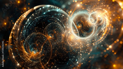 Glowing particles forming transient portals to the abstract realms photo