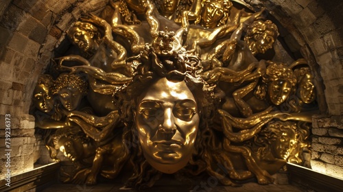 Medusa in her lair filled with golden statues