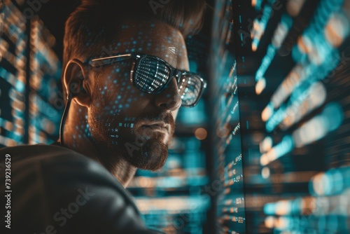 Secure Code Reviewer immersed in layers of digital code photo