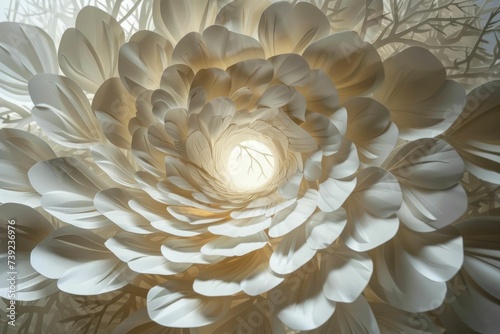 Layered paper art  depth and shadows  intricate texture  dimensional beauty