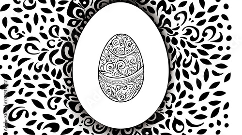 Flat Easter egg, contour drawing of the pattern in the egg, black and white drawing for coloring. Happy Easter
