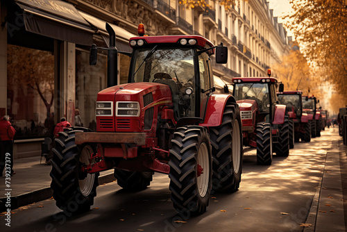 Agricultural tractors on the streets of Paris, farmers protests