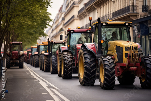 Fototapeta Naklejka Na Ścianę i Meble -  Agricultural tractors on the streets of Paris, farmers protests