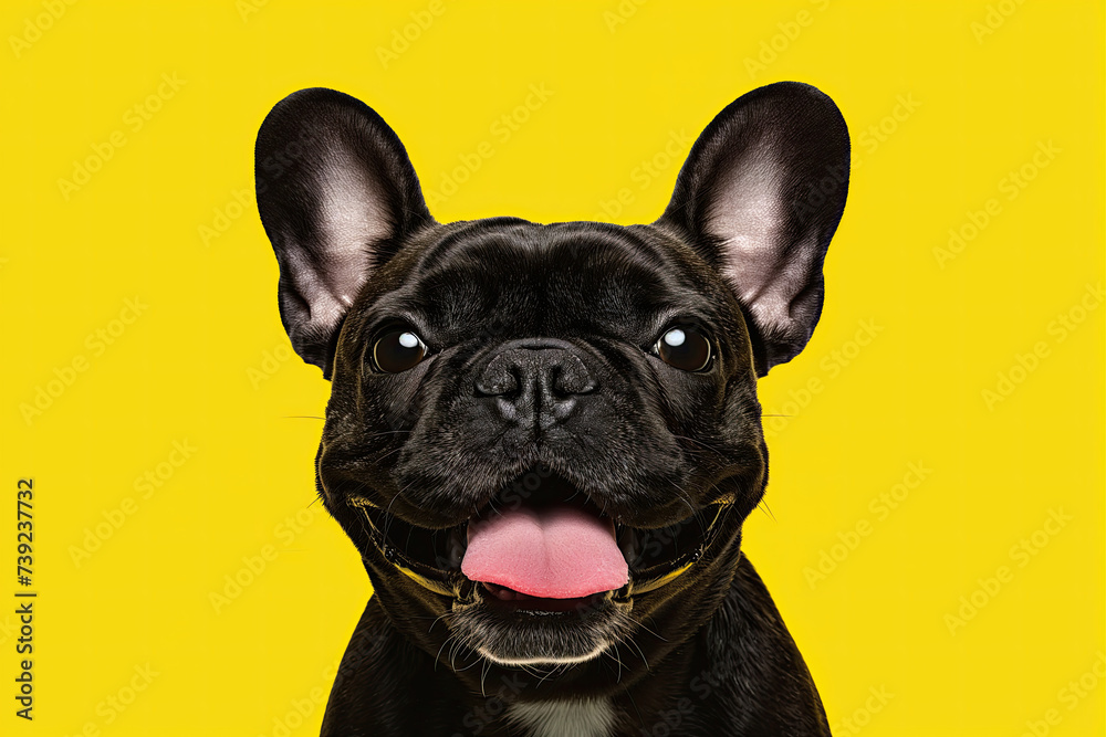 close up french bulldog isolated on the yellow background