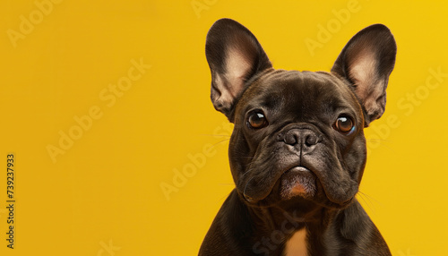 close up french bulldog isolated on the yellow background © Rangga Bimantara