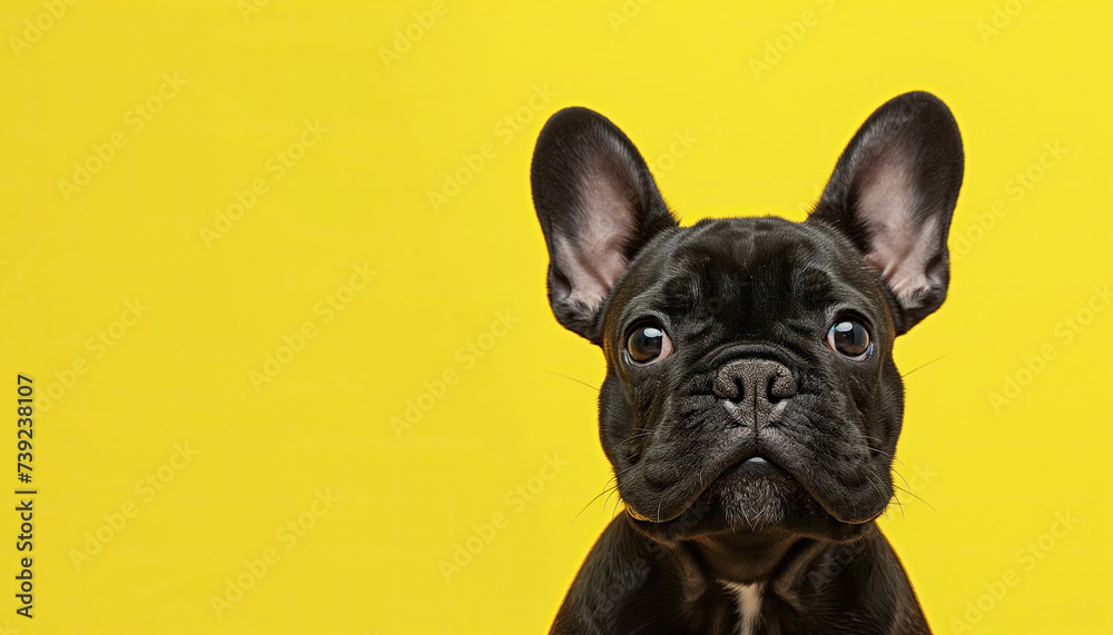 close up french bulldog isolated on the yellow background