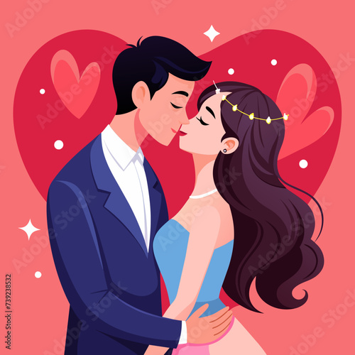 Romantic Love Couple Kissing Illutration 