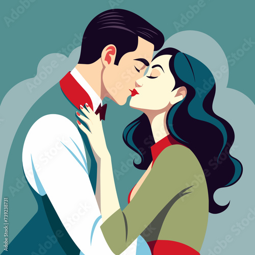 Romantic Love Couple Kissing Illutration 