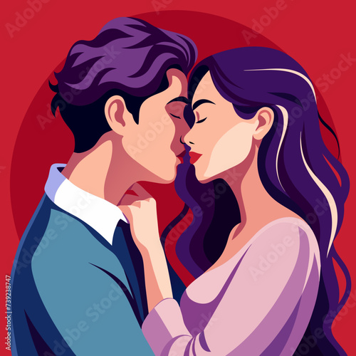 Romantic Love Couple Kissing Illutration 