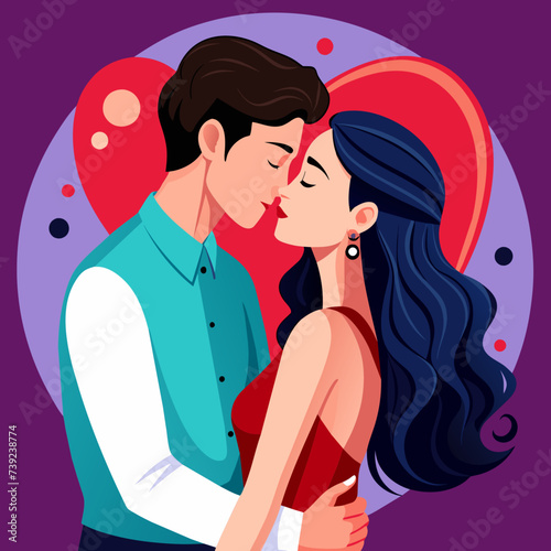 Romantic Love Couple Kissing Illutration 