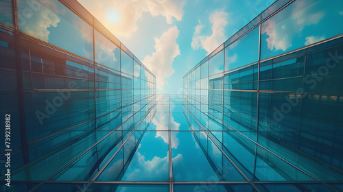 Symmetrical Reflection of Sky on Glass Building Facade