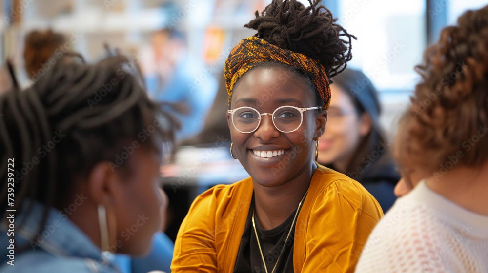 Fototapeta premium A photo capturing a moment of mentorship, where individuals from various backgrounds share knowledge and experiences, diversity, inclusion