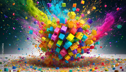 explosion de cubes multicolores