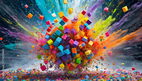 explosion de cubes multicolores photo
