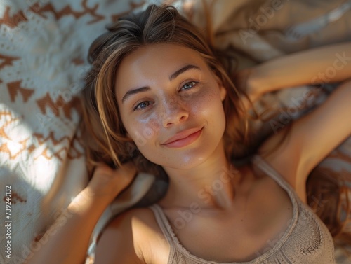 Relaxed woman lying on spa bed 