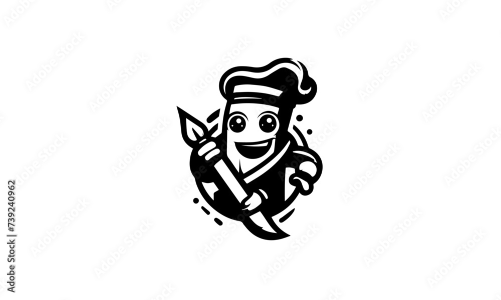 artist cartoon character mascot logo icon , black and white artist cartoonish fun mascot logo for youtube , mascot logo icon