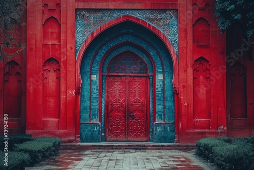 an image for a law firm that represents justice and Islamic culture red and blue tones © YamunaART