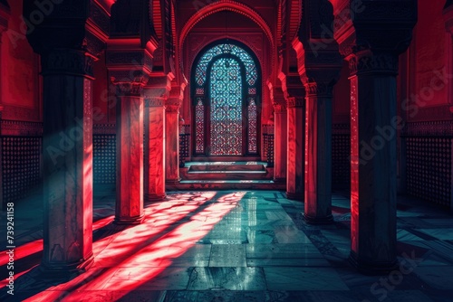 an image for a law firm that represents justice and Islamic culture red and blue tones photo