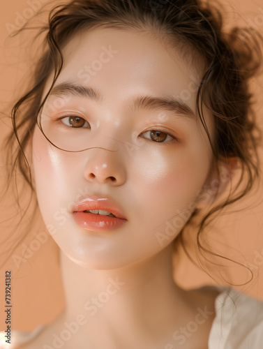 Portrait of beautiful Asian woman model. Beauty, cosmetology skin care and perfect make up concept