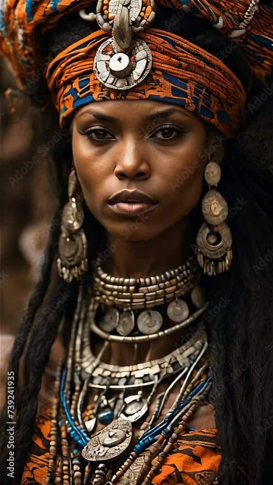 Vertical video of an African woman with traditional tribal outfit Vertical video of an African woman with traditional tribal outfit