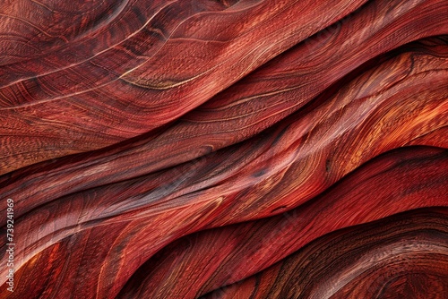 Expensive and Rare Types of Wood. Red Sandalwood Pterocarpans santalinus wood texture. Close-up photo of red wooden textures with a wavy pattern photo