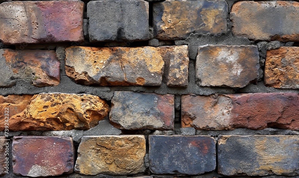 Creative background of an old wall made of colored bricks. Creative background of an old wall made of colored bricks.