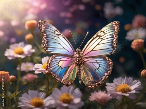 Intricate beauty of a delicate butterfly as it flutters among the flowers