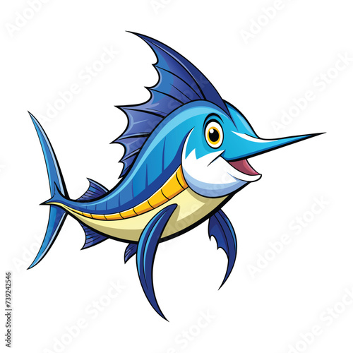 Vector of a marlin fish cartoon illustration on white